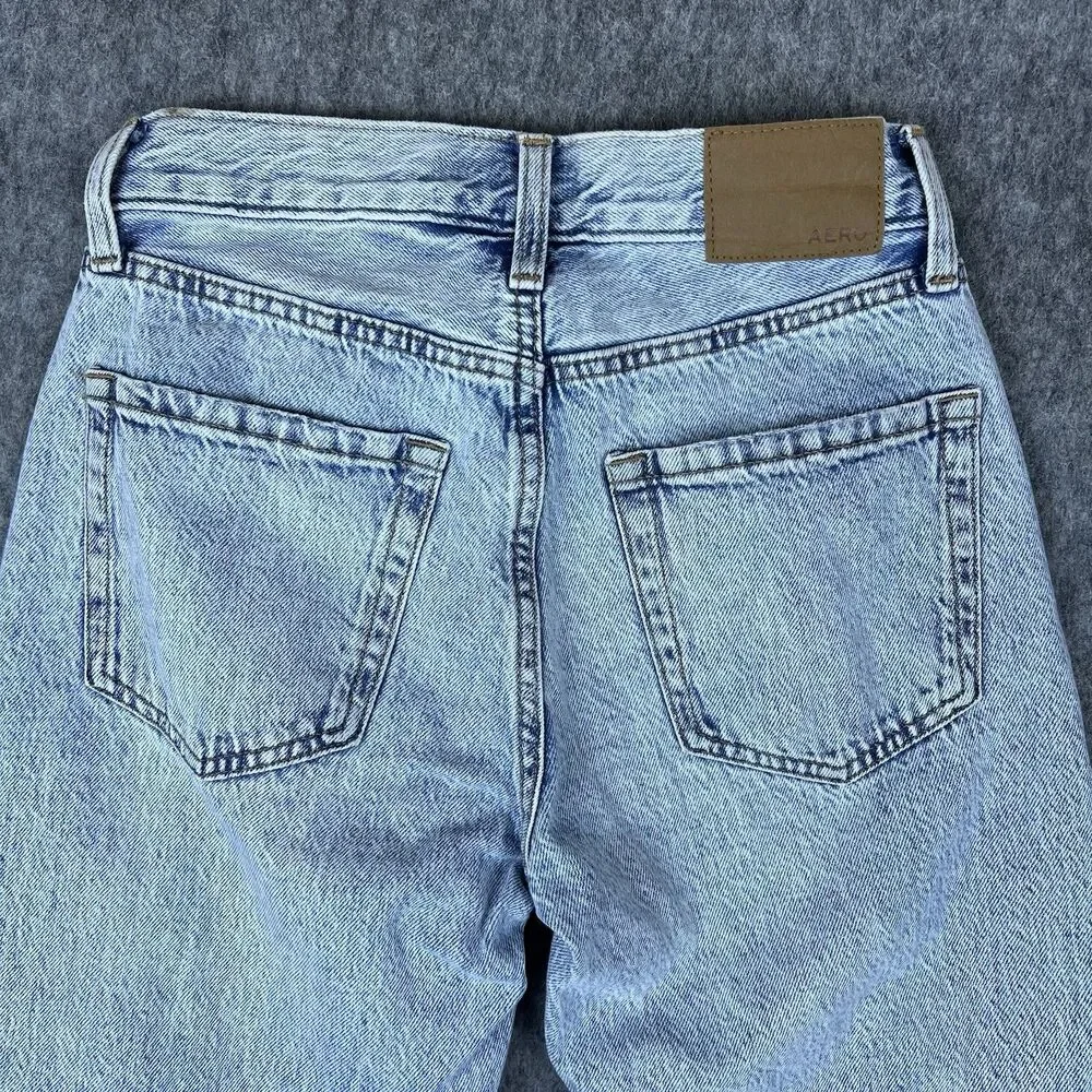 Aeropostale Women's High Rise Baggy Jeans Light Wash Denim Distressed Size 0 R